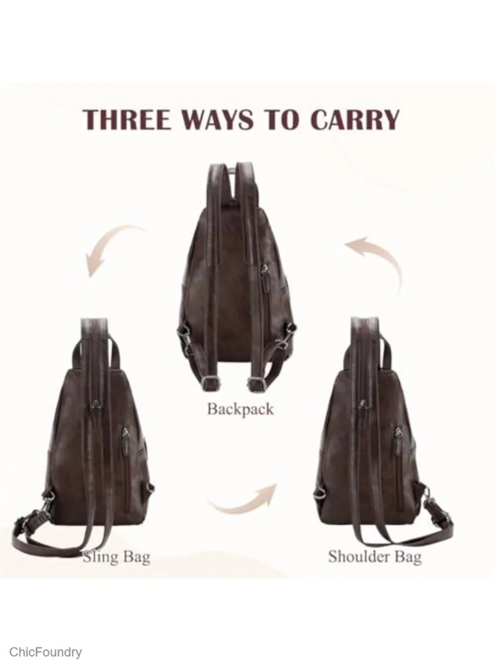 Sling Bag for Women Convertible Anti Theft Backpack Purse Faux Leather